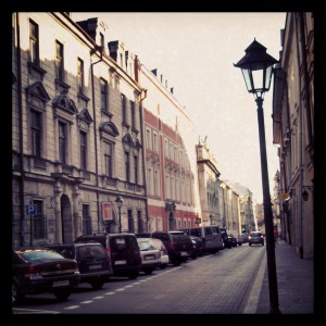 A typical street in the Staite Miasto (Old Town) of Krakow